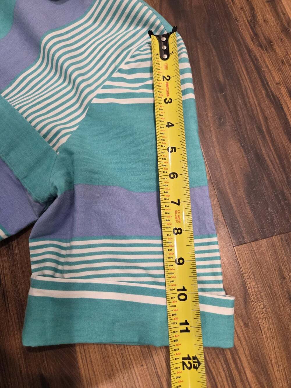 Vtg 80s Melissa Lane Striped Midi Dress Size 8 Teal Blue Chevron Pockets Cotton - Picture 13 of 14